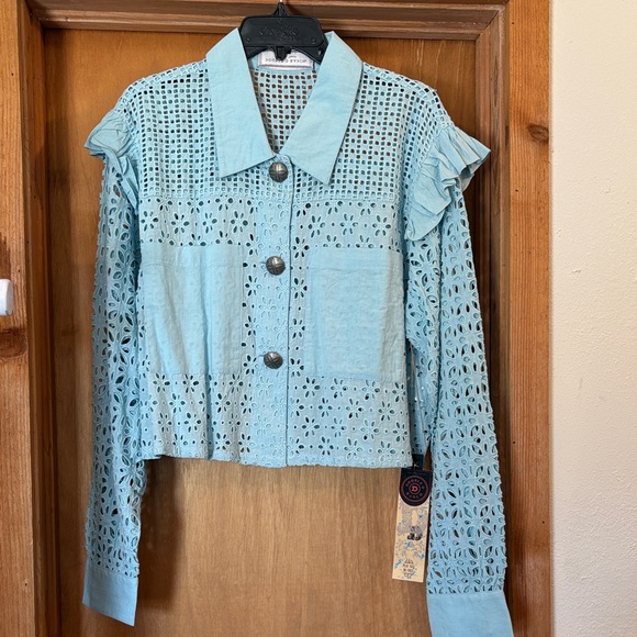 Double D Ranch Tops - Double D Ranch Light Blue Eyelet Blouse